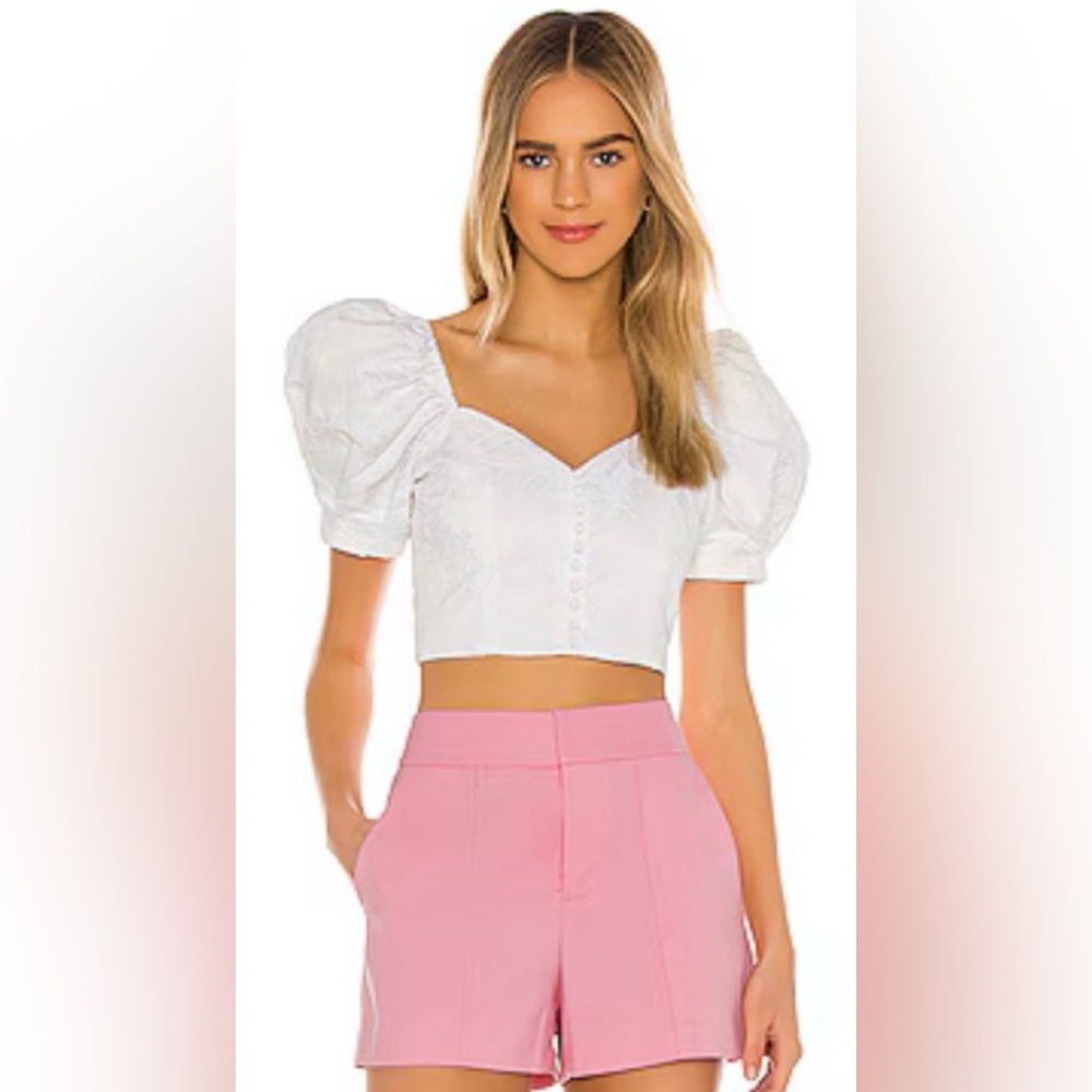 Alice + Olivia Lakita Sweetheart Puff Sleeve Top in White & Skirt Set